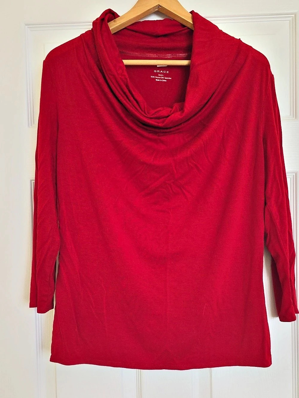 Grace Red Cowl Neck 3/4 Sleeve